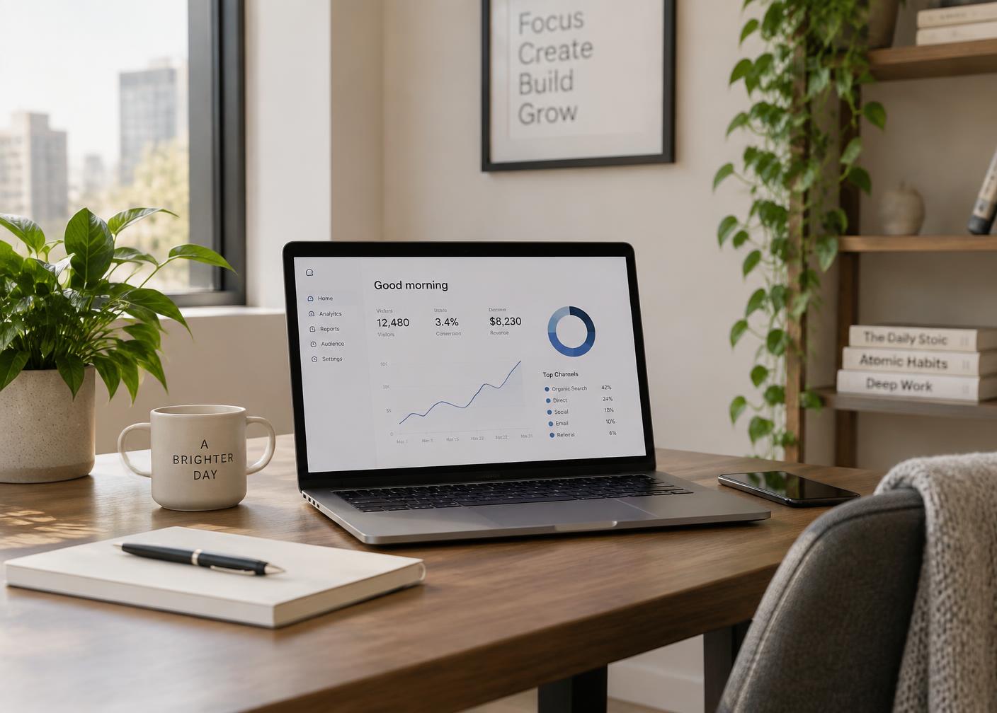 Poste de travail avec un tableau de bord d'analyse marketing